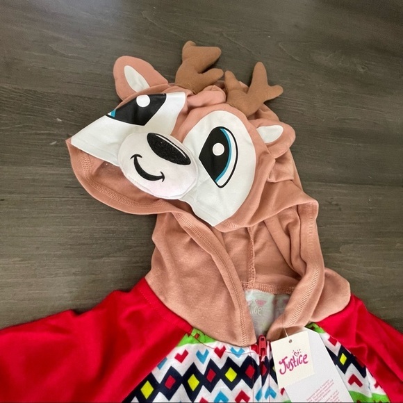 Justice kids Christmas Reindeer pjs onesie jumpsuit unisex size 6/7 NEW - Picture 3 of 9